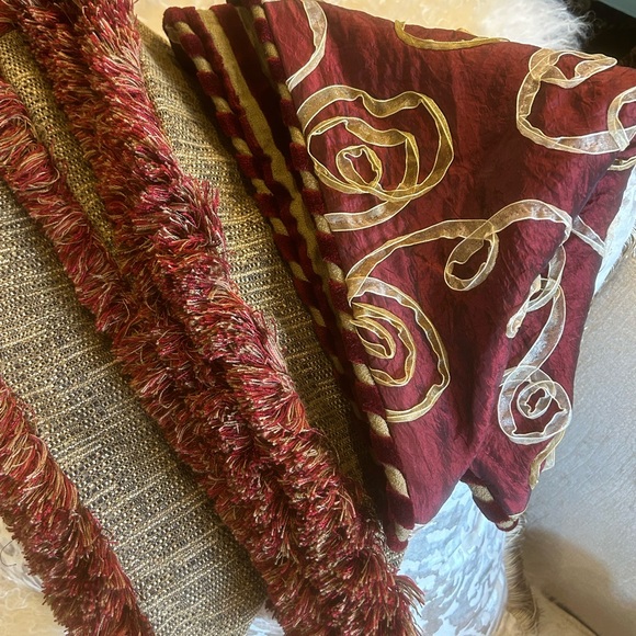 Pair 20 x 20 Black, Wheat and Red Kasmir Fabric Custom Made Pillow Covers. - Picture 13 of 16